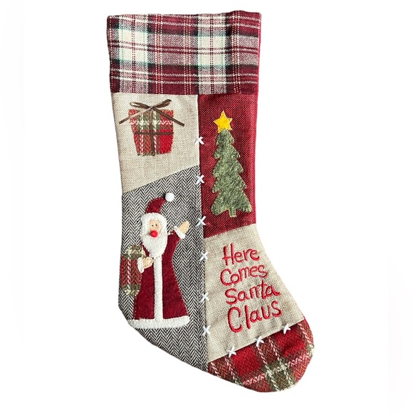 Dan Dee Other - Dan Dee Christmas Stocking Here Comes Santa Claus Primitive Country Patchwork